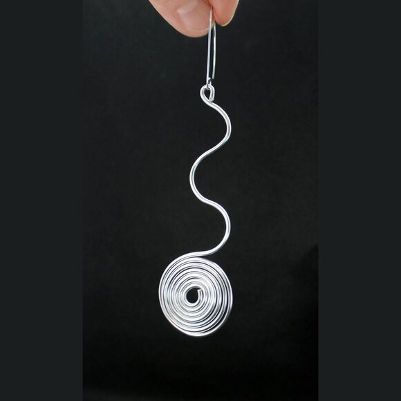 Extra long oversized spiral big swirl wire earrings Handcrafted in Canada - Picture 6 of 7